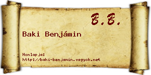 Baki Benjámin névjegykártya